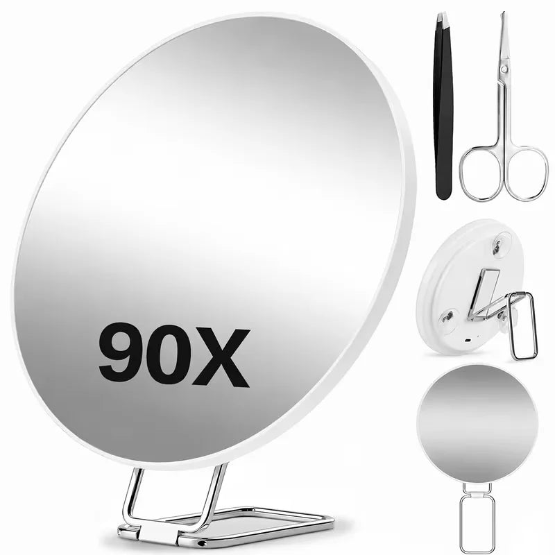 90x Magnifying Mirror Handheld with Stand Single Model Or with Tweezers And Beauty Scissors Set Suction Cup for Close-Up Viewing