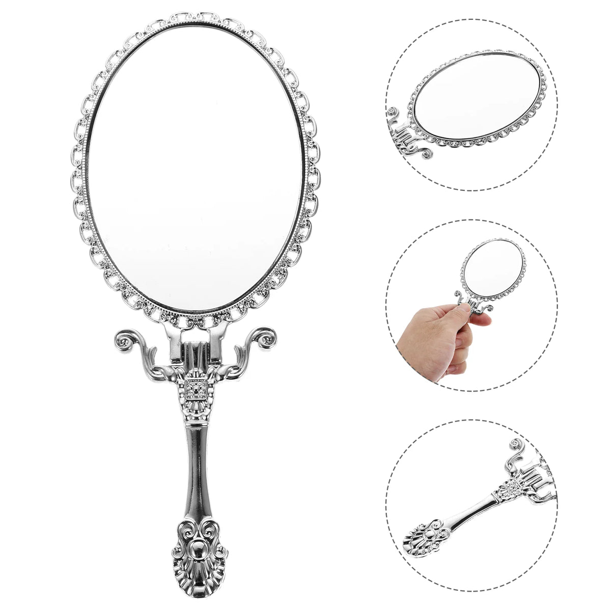 Zinc Alloy Handheld Compact Mirror Makeup Mirror With Handle Retro Hand Mirror Travel Hand Mirror Small Beauty Mirror For