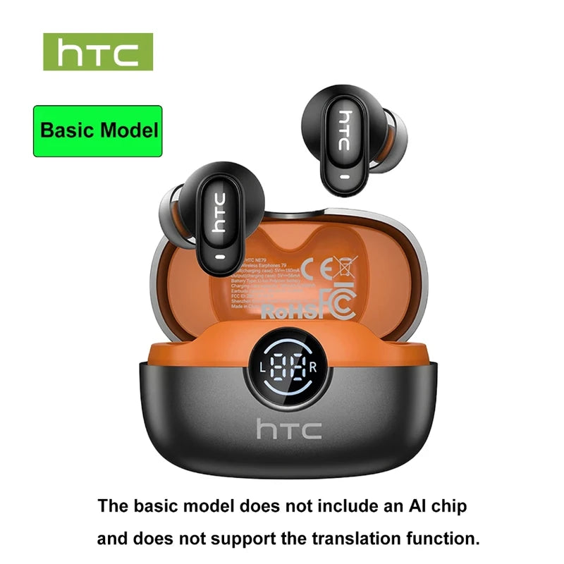 HTC NE79 TWS Bluetooth Earphones AI Translator In-Ear HiFi Sound Wireless Earbuds for Sports Headset with Clear Call Mic