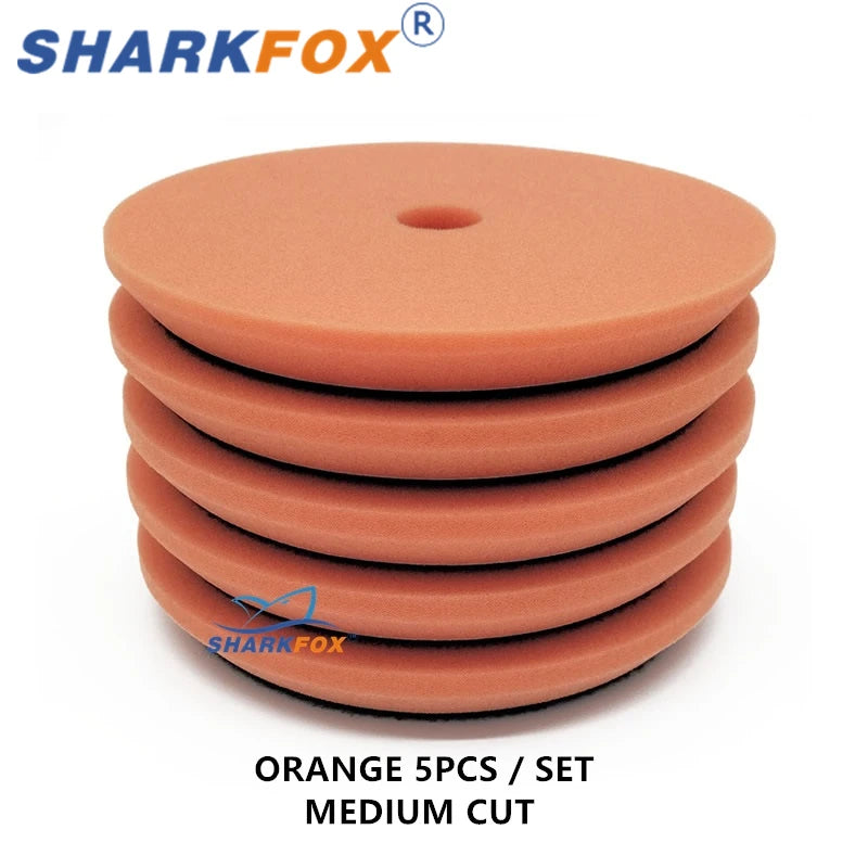Sharkfox 5inch Polishing Pads Buffing Sponge Pad Polish Disc Smooth Foam Pads DA/RO Polisher Buffer Use for Car Beauty Auto Care