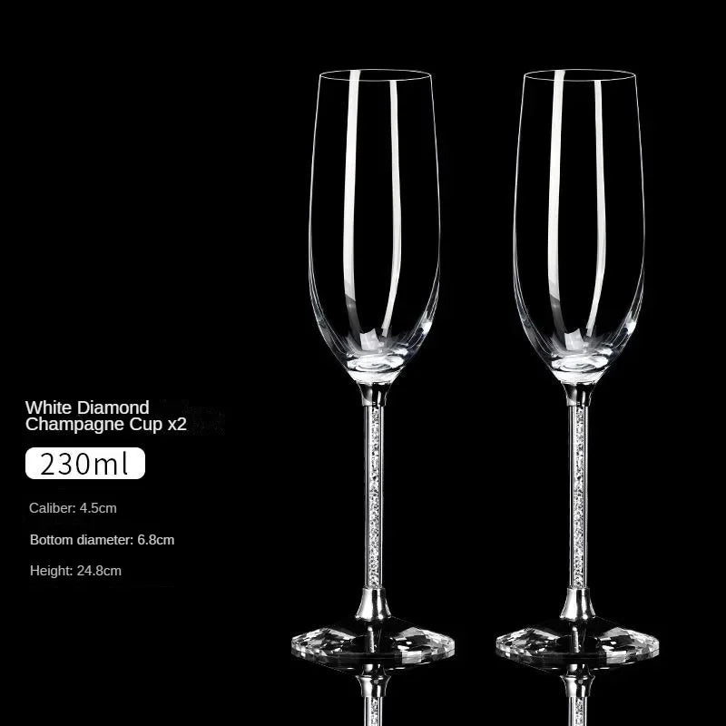 European Diamond Crystal Champagne Cup Set High Beauty Handmade High Foot Cup Bubble Mug Household Wine Set Couple Pair Cups