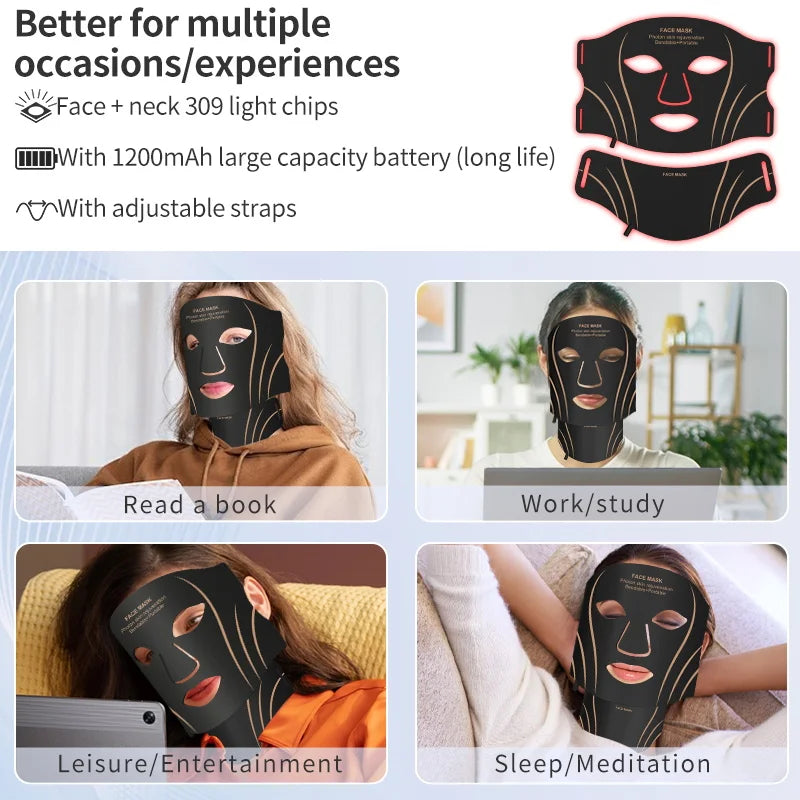 7 Color LED Face Neck Mask Wireless Silicone Red Light Facial Beauty Device Protable Skin Care Tool for Skin Rejuvenation