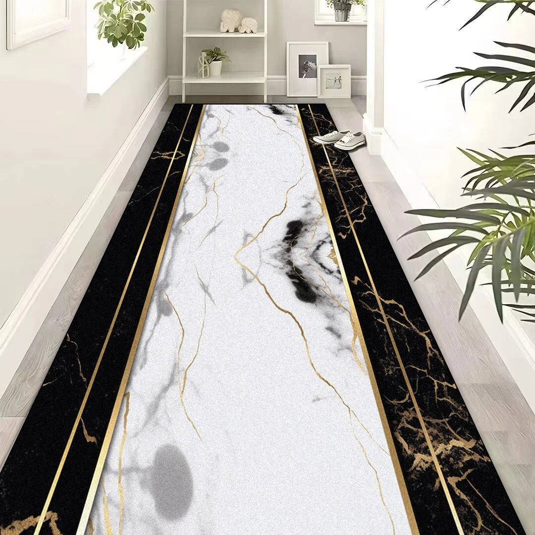 European Luxury Black Gold Corridor Carpets Hotel Lobby Stair Non-slip Aisle Rugs Office Room Entrance Passageway Floor Mats
