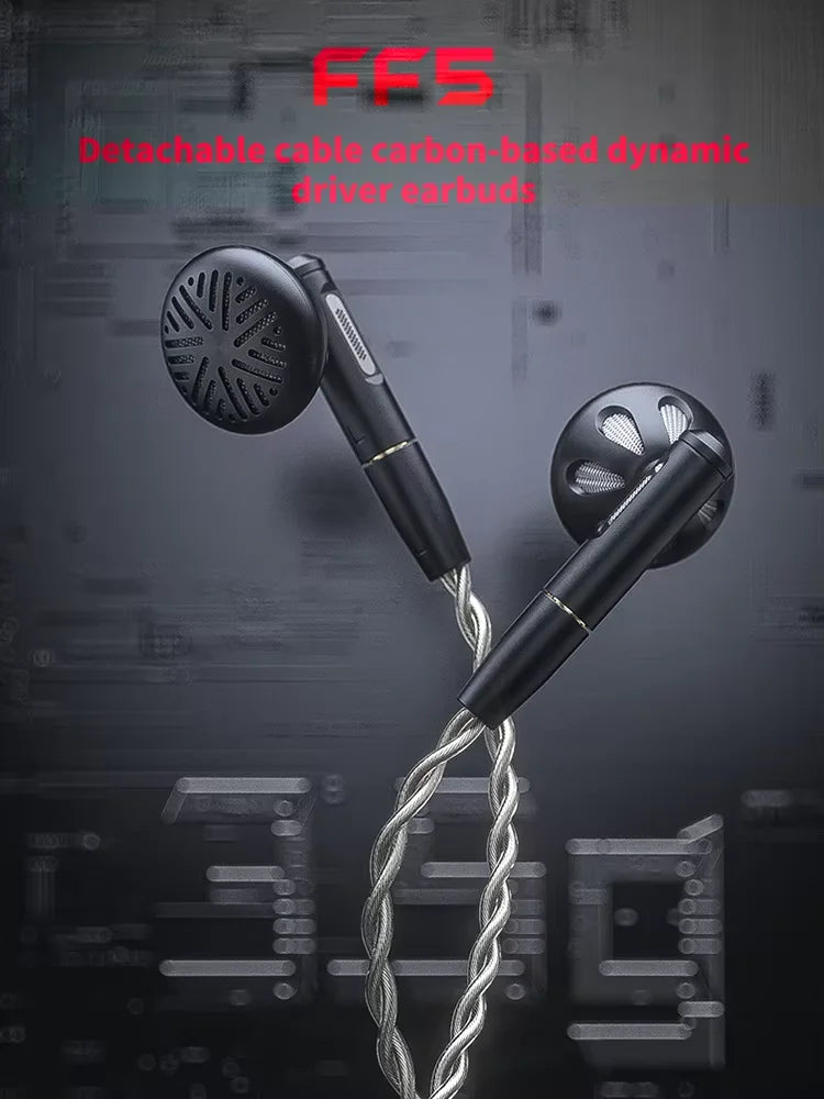 FiiO FF5 1DD 14.2mm Carbon-based Dynamic Driver Earbuds Hi-Res Audio 3.5+4.4mm Plug MMCX Detachable Cable Wired Flat Earphone