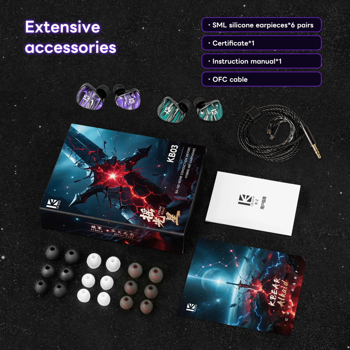 KBEAR KB03 Bone Conduction & DD & BA Hybrid Earphones 3D Printed HIFI Bass Earbuds Metal Monitor Headphones Gaming Headset