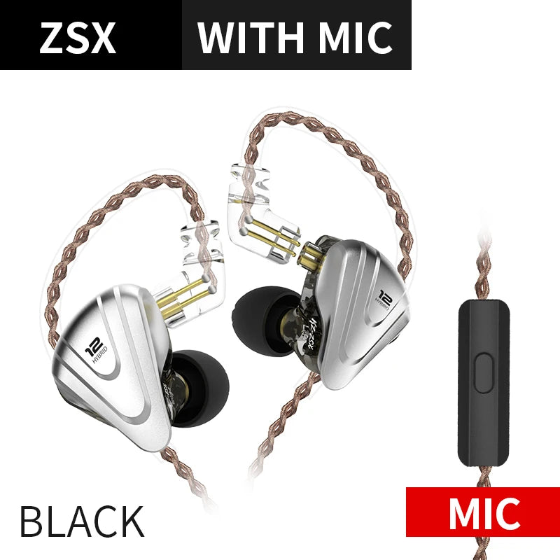 KZ ZSX 1DD+5BA Hybrid Drivers HIFI Bass Earbuds In-Ear Monitor Noise Cancelling Earphones Metal Headset KZ ZAX ZS10 PRO ASX DQ6