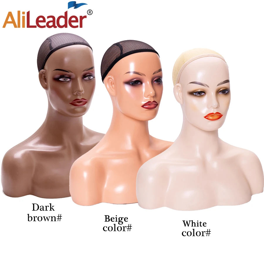 Mannequin Head Stand For Wig Display Female Realistic Skin Manikin Head Bust With Shoulder Model Wig Head Beauty Wig Accessories