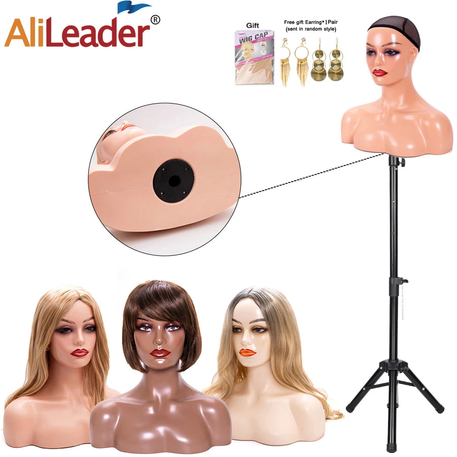 Mannequin Head Stand For Wig Display Female Realistic Skin Manikin Head Bust With Shoulder Model Wig Head Beauty Wig Accessories