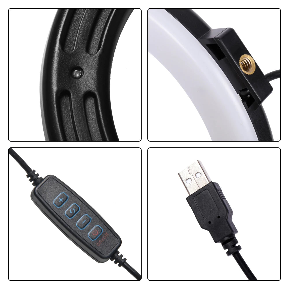 16cm/26cm/30cm LED Selfie Ring Lighting Photographic Ring Lamp USB Remote Fill Light Video Live Phone Holder & Tripod