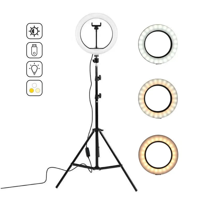 16cm/26cm/30cm LED Selfie Ring Lighting Photographic Ring Lamp USB Remote Fill Light Video Live Phone Holder & Tripod