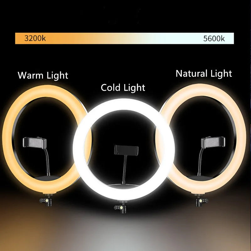 16cm/26cm/30cm LED Selfie Ring Lighting Photographic Ring Lamp USB Remote Fill Light Video Live Phone Holder & Tripod