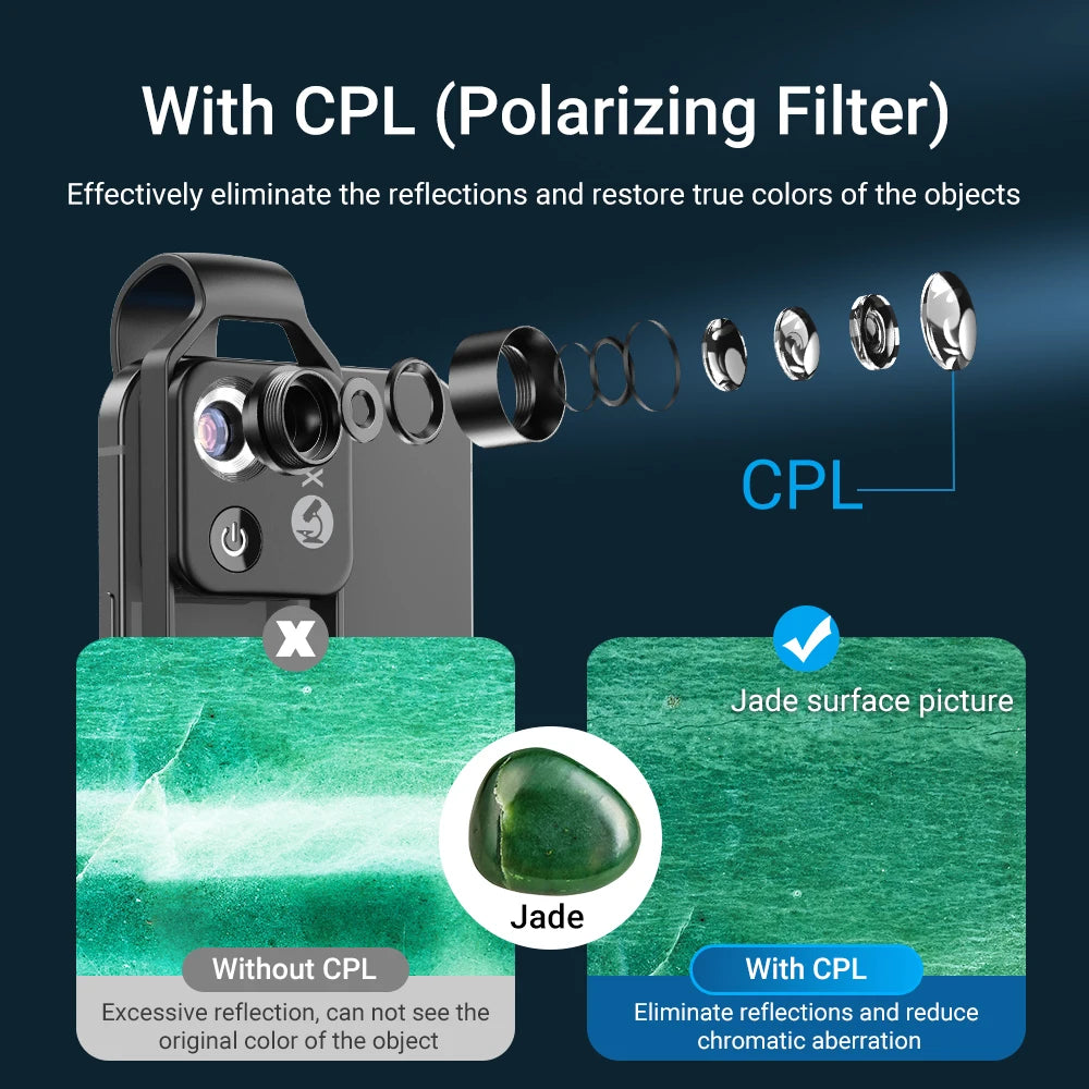 APEXEL 200X Microscope Lens for Mobile Phone Macro Lens with CPL Filter LED Light HD Camera Magnifying Lens Phone Accessories