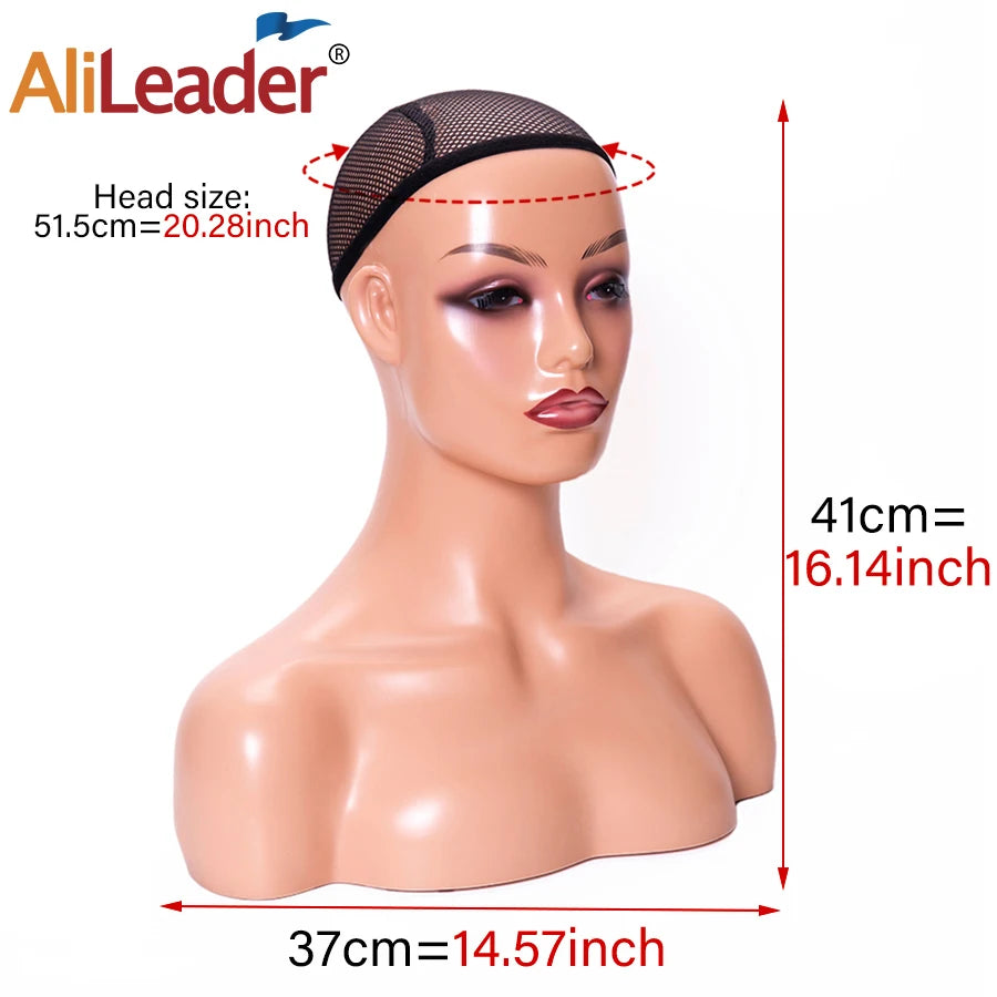Mannequin Head Stand For Wig Display Female Realistic Skin Manikin Head Bust With Shoulder Model Wig Head Beauty Wig Accessories