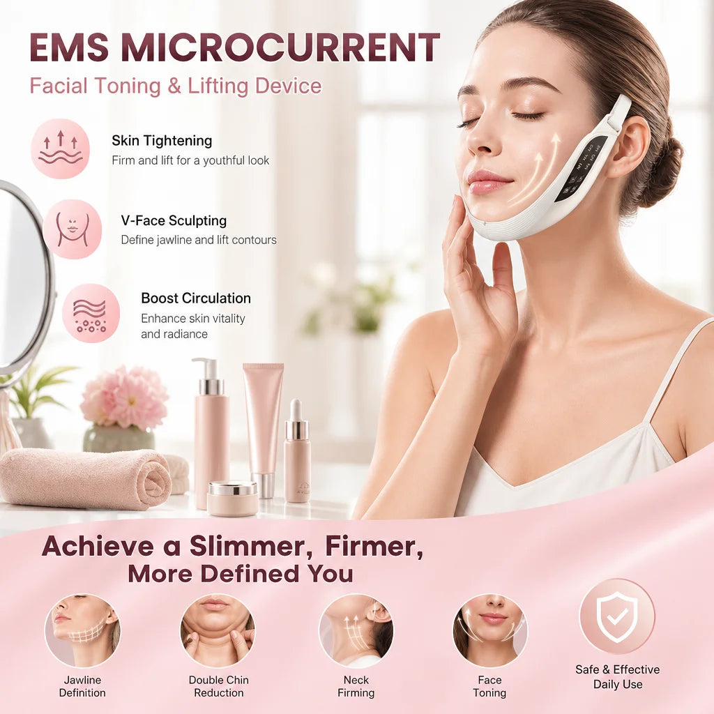 Electric EMS V Face Lifting Beauty Device 6 Modes 8 Levels Micro-current Facial Firming Massager Double Chin Removal Skin Care