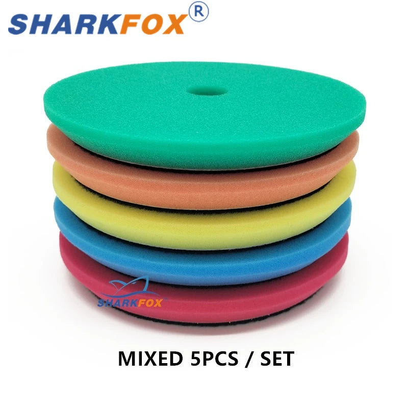 Sharkfox 5inch Polishing Pads Buffing Sponge Pad Polish Disc Smooth Foam Pads DA/RO Polisher Buffer Use for Car Beauty Auto Care