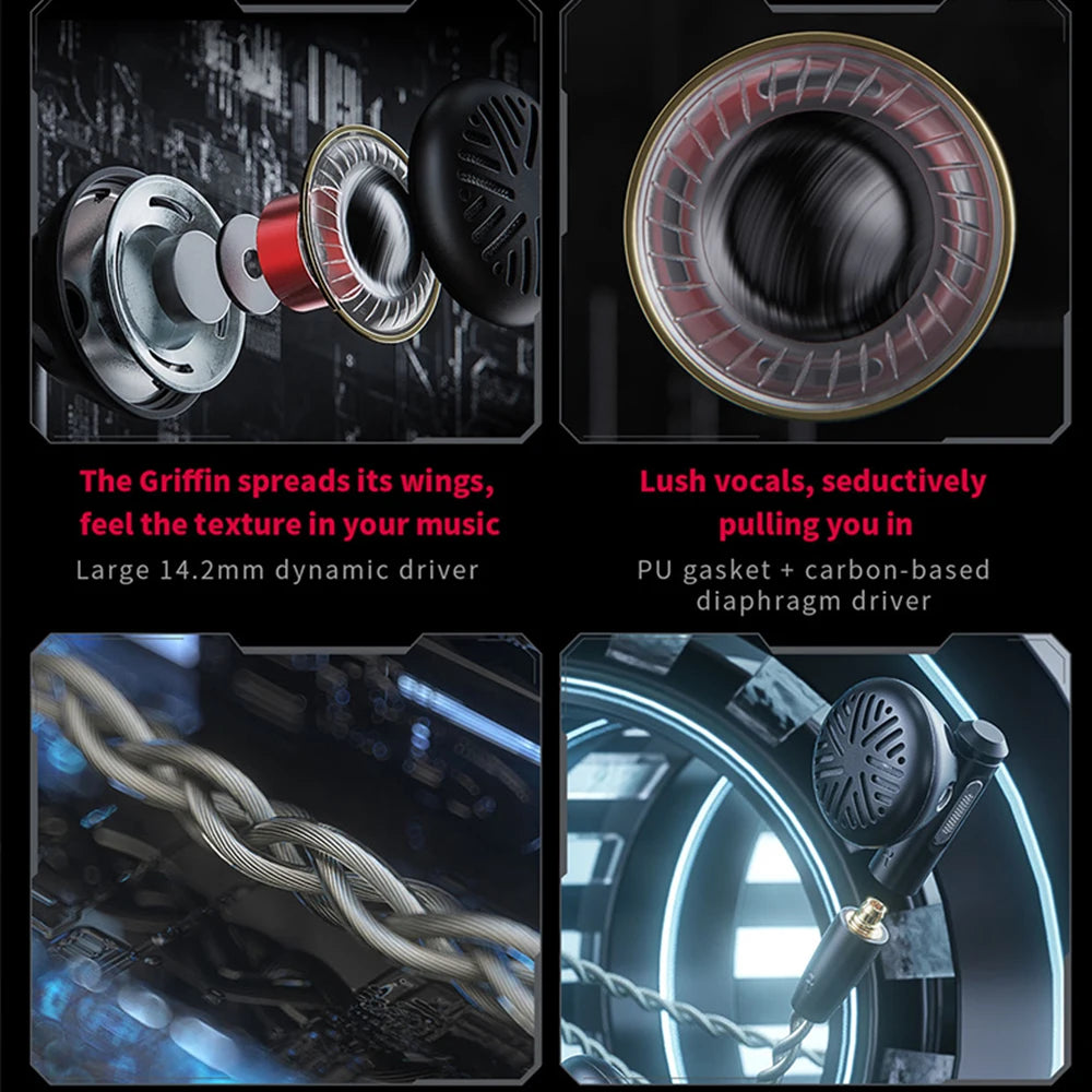 FiiO FF5 1DD 14.2mm Carbon-based Dynamic Driver Earbuds Hi-Res Audio 3.5+4.4mm Plug MMCX Detachable Cable Wired Flat Earphone