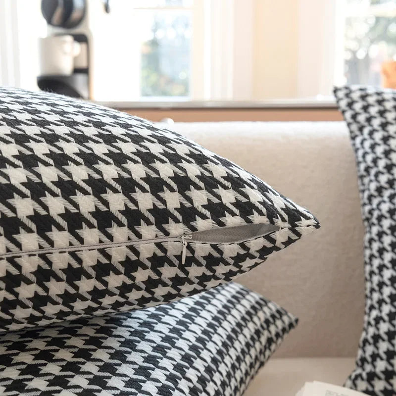 2PCS Classic Black and White Houndstooth Pillow Cover for Home Chic Square Weave Houndstooth Cushion Cover for Modern Home Décor