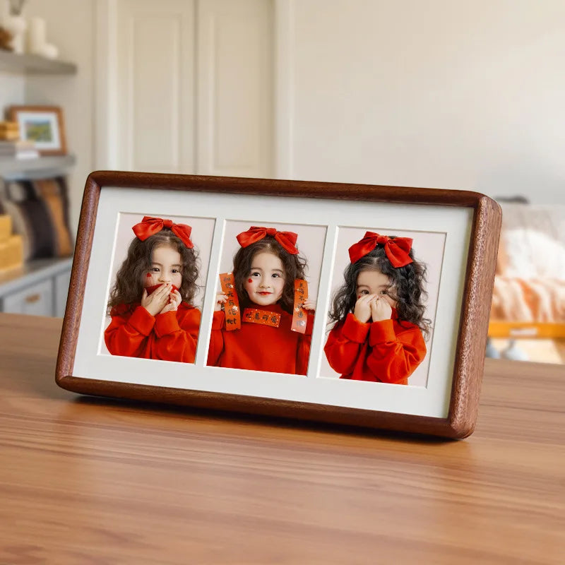Premium Solid Wood Triple Photo Frame Round Corner Hanging Display Frame for Couples, Children, Picture Frame for Home Décor