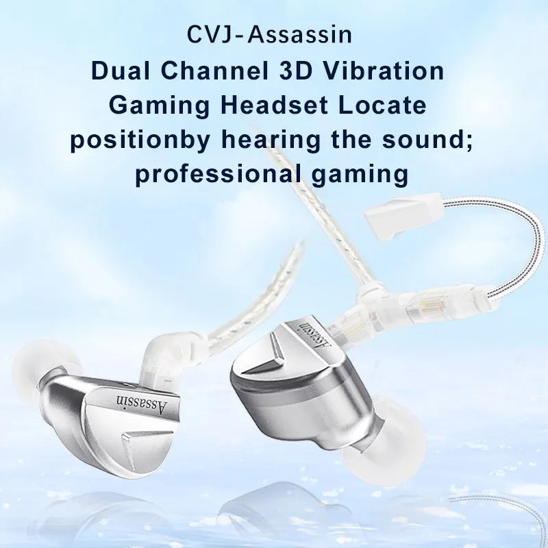 CVJ Assassin Silver in Ear Earphones 1BA+1DD+1Vibrate Game Mode HIFI Microphone Hybrid Tuning Switch Wired Earbuds IEM Headphone