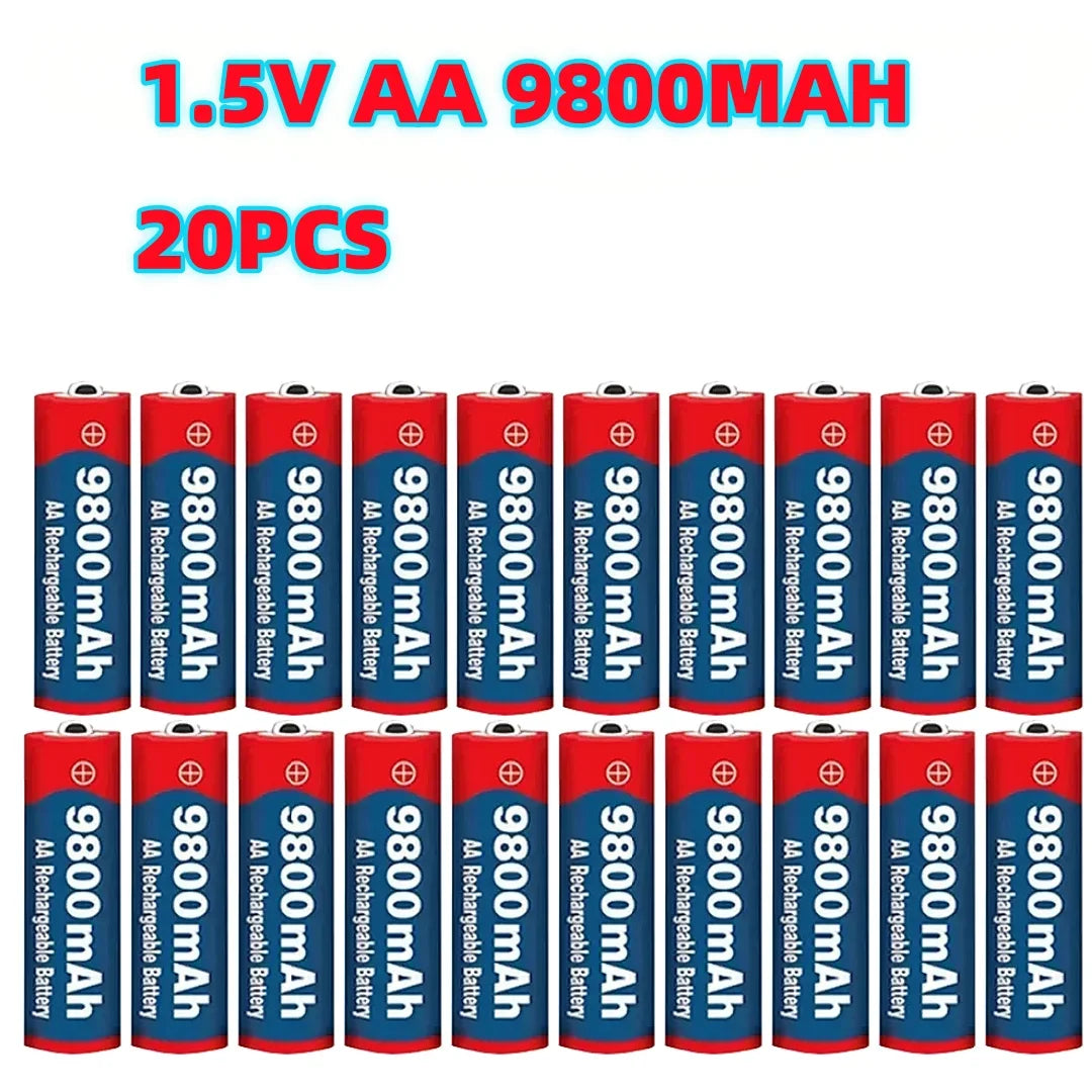 Premium 1.5V AA Alkaline Rechargeable Battery 9800mAh for Camera, Microphone, LED Light, Toy and Small Electronics