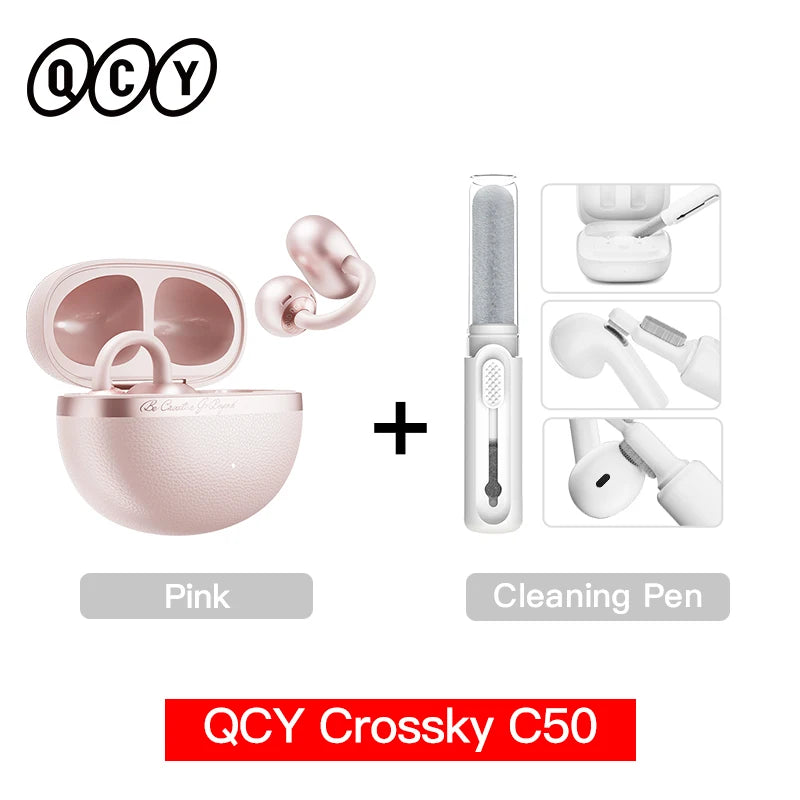 QCY Open Ear Wireless Earbuds Crossky C50 Bluetooth 6.0 Headphones 4 Mic 35H Playtime Ear Cuff Earphones for Fitness IPX5