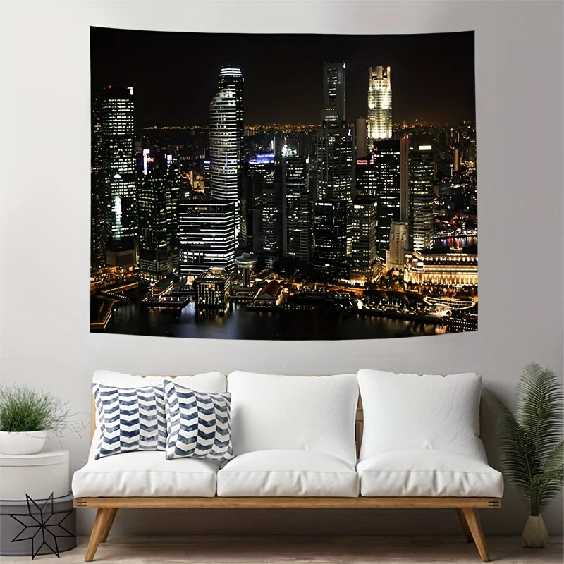 City Nightscape Tapestry - Perfect for Home Décor, Adding a Touch of Urban Glamour and Modern Elegance to Your Living Space