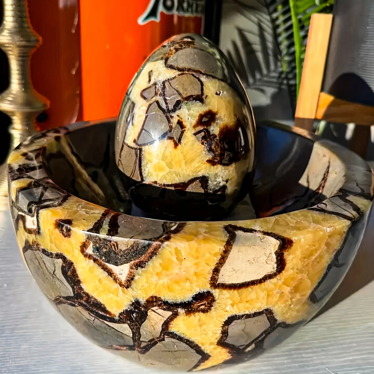 Natural Dragon Egg Geode Sculpture Hand Carved Crystal Cluster Interior Stone Egg Bohemian Holiday Home Decor Gift