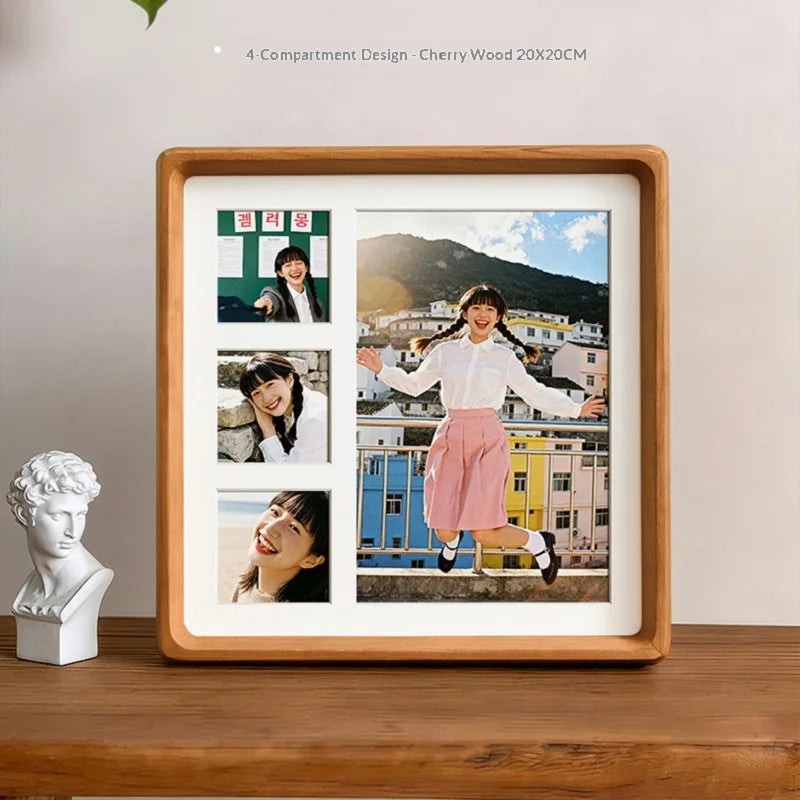 Premium Wooden 9-Grid Photo Frame - Creative DIY Picture Frame for Couples, Wedding Memories, and Home Décor