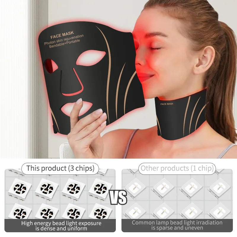 7 Color LED Face Neck Mask Wireless Silicone Red Light Facial Beauty Device Protable Skin Care Tool for Skin Rejuvenation