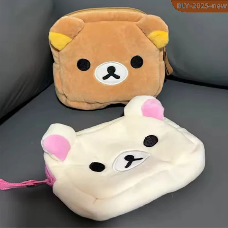 New Rilakkuma Cute Makeup Organizer Storage Bag Cartoon Bear Plush Multi Case Kawaii Cosmetic Bags Vanity Beauty Case