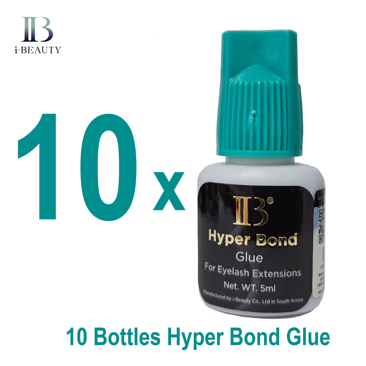 10 Bottles Original IB Hyper Bond Glue I Beauty 0.5s Dry Eyelash Extension Fast Drying Cyan Cap 5ml Korea Made Salon Use New Dat