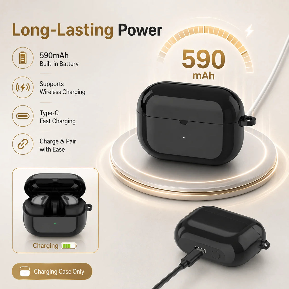 Replacement Wireless Charging Case For Buds 3 Support Bluetooth Compatible Earbuds Charger Base Type-C 590mAh No Earbuds
