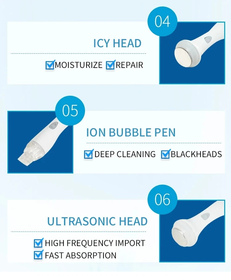 Accessory 7 in 1 Hydro Dermabrasion Beauty Machine Oxygen Facial RF Ultrasonic Cold Hammer Skin Analyzer