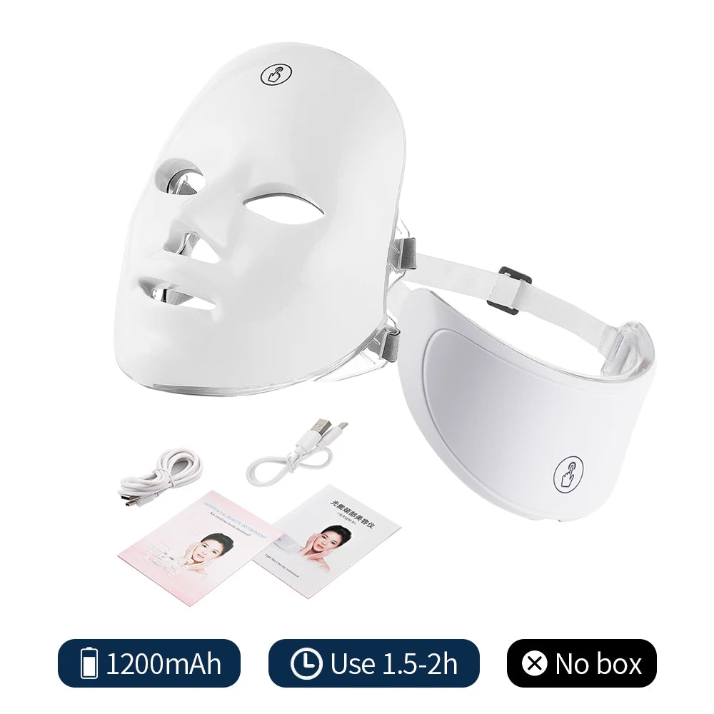 Foreverlily 7 Colors Light LED Facial Skin Care Mask Neck Skin Rejuvenation Treatment Beauty Anti Acne Therapy Whitening