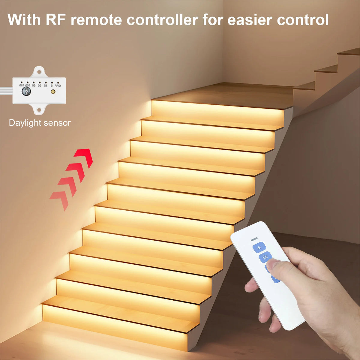 Indoor Stair Light 16 20 Step PIR Motion Sensor Staircase Lighting Step by Step Control with Daylight Sensors Dynamic Dimmable