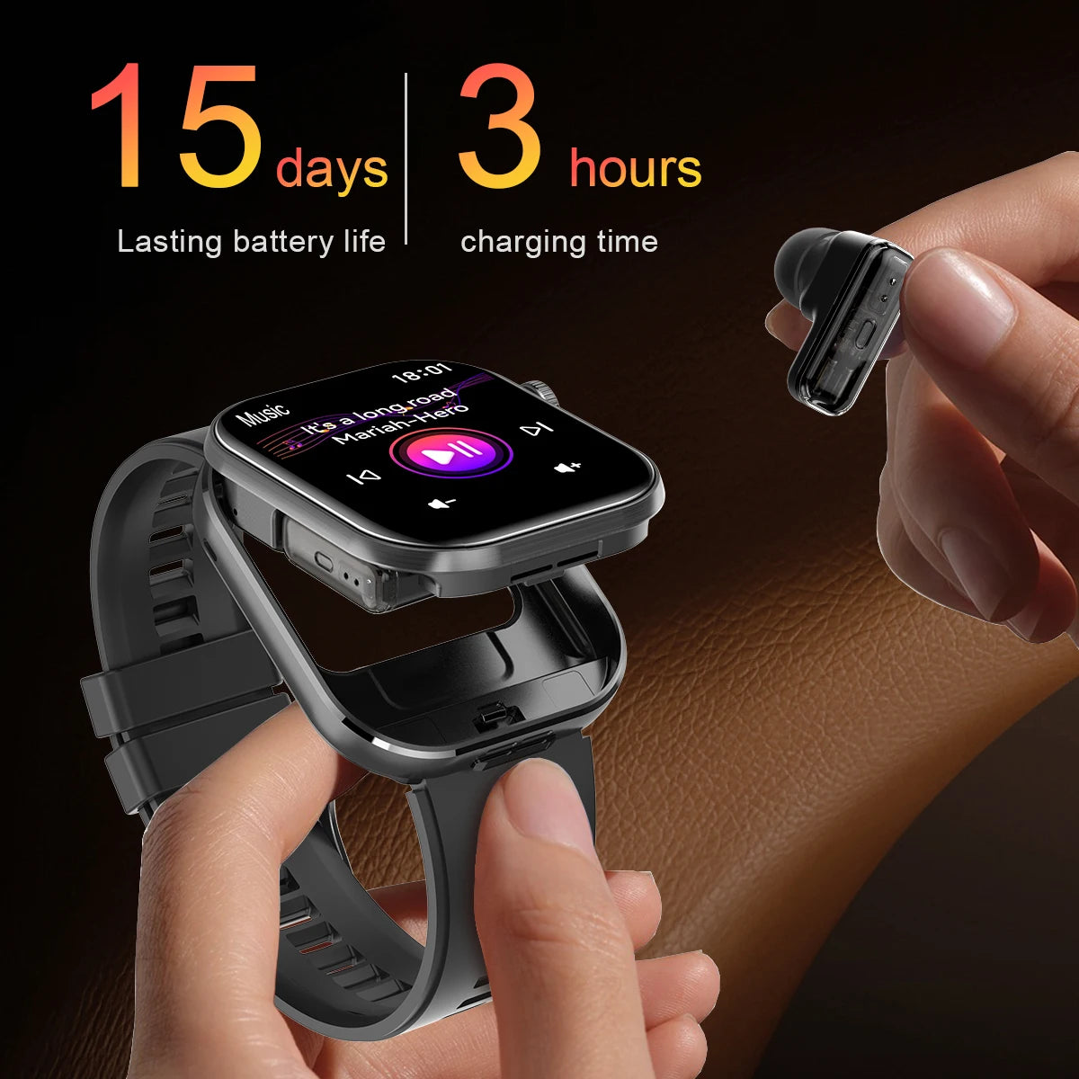 Rainbuvvy T99 TWS Smart Watch with Built-in Earbuds 2.02-inch HD IPS Display 3-in-1 Wireless Bluetooth Call Capable Smartwatch