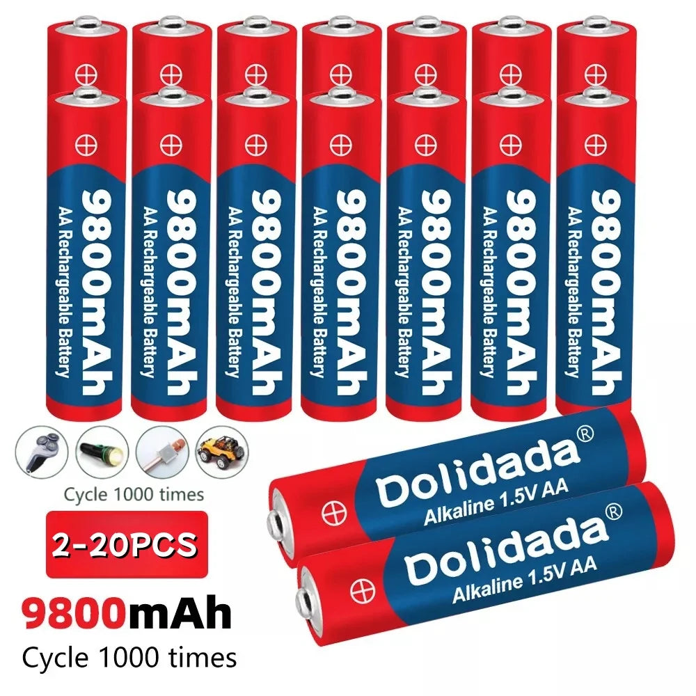 Premium 1.5V AA Alkaline Rechargeable Battery 9800mAh for Camera, Microphone, LED Light, Toy and Small Electronics