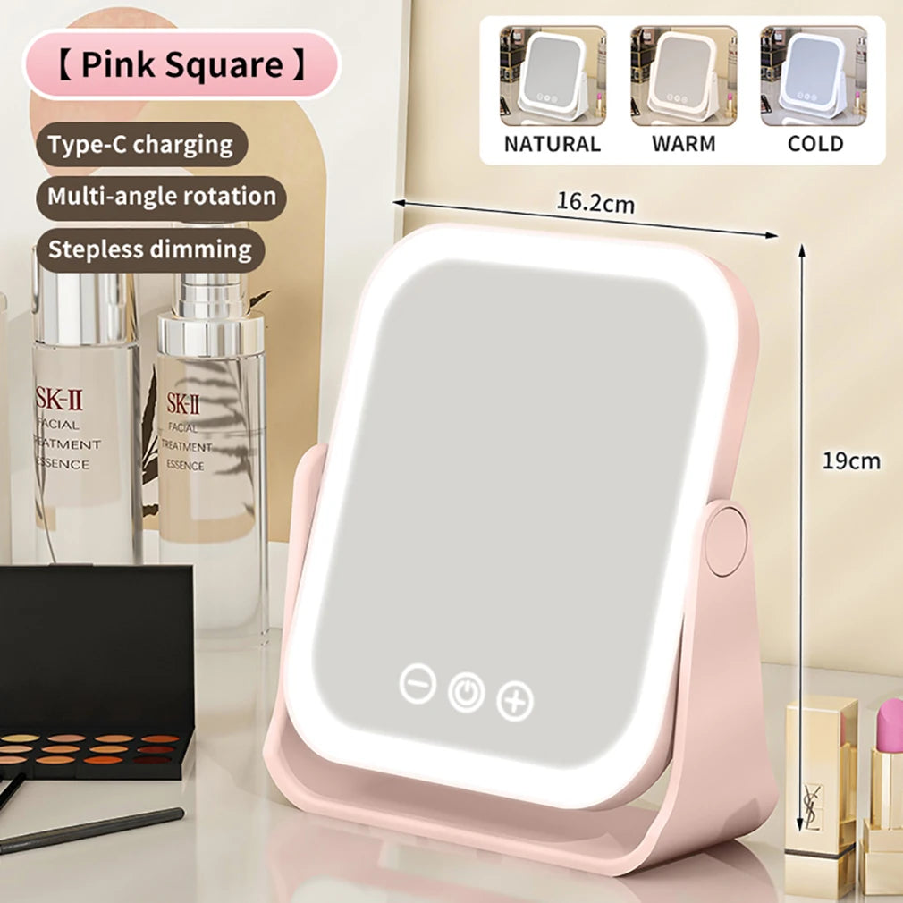 3 Colors LED Makeup Mirror Wireless Eversible Dimmable Touch Screen Cosmetic Mirrors Smart Rotatable Makeup Beauty Tabletop Tool