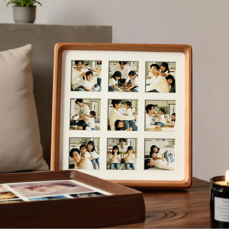 Premium Wooden 9-Grid Photo Frame - Creative DIY Picture Frame for Couples, Wedding Memories, and Home Décor