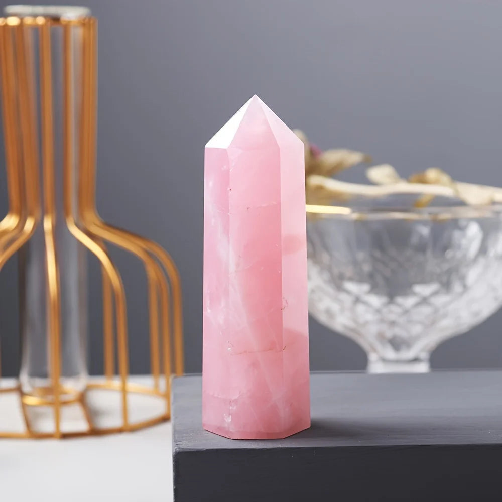 One rose quartz pointed cane, rose quartz tower, quartz crystal obelisk, suitable for party favors and home décor.