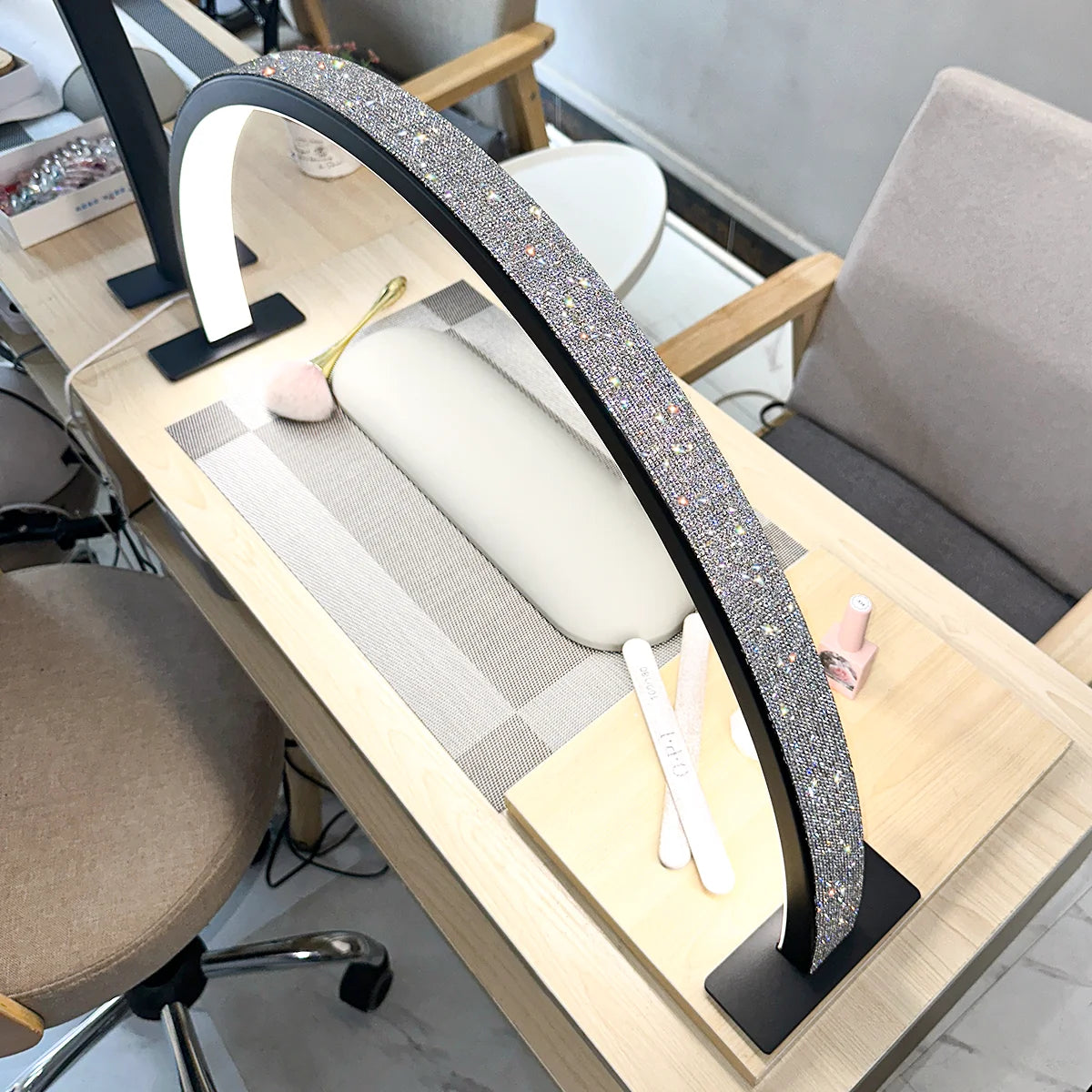 New 48W Half Moon Lamp for Nail Desk Touch Switch Dimmable 3 Color Temperature Manicure Beauty Salon Makeup LED Half Moon Light