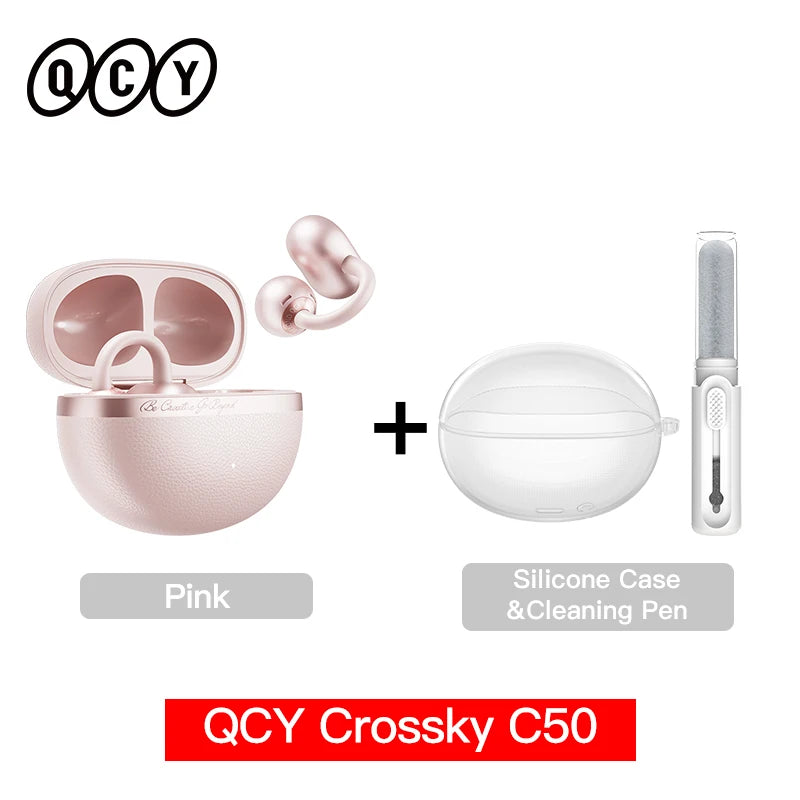 QCY Open Ear Wireless Earbuds Crossky C50 Bluetooth 6.0 Headphones 4 Mic 35H Playtime Ear Cuff Earphones for Fitness IPX5