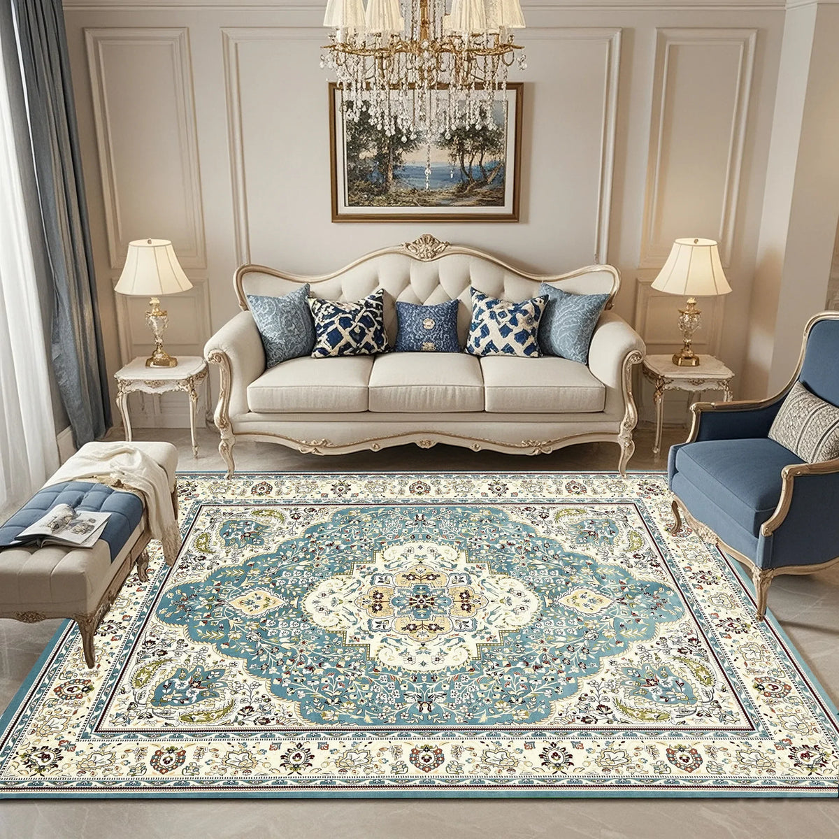 VIKAMA Bohemian Rug Durable And Machine Washable Living Room Coffee Table Mat Bedside Rug For Bedrooms Home Décor