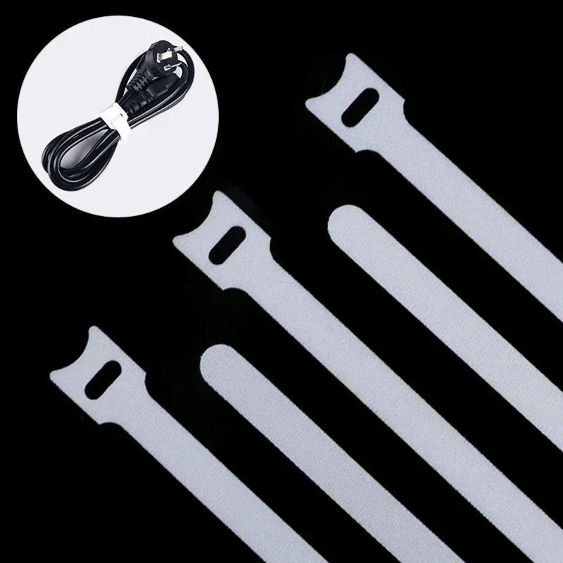 White Reusable Fastening Cable Ties Mouse Phone Accessories Wire Management Releasable Nylon Cable Loop Hoop Straps T-type Tie