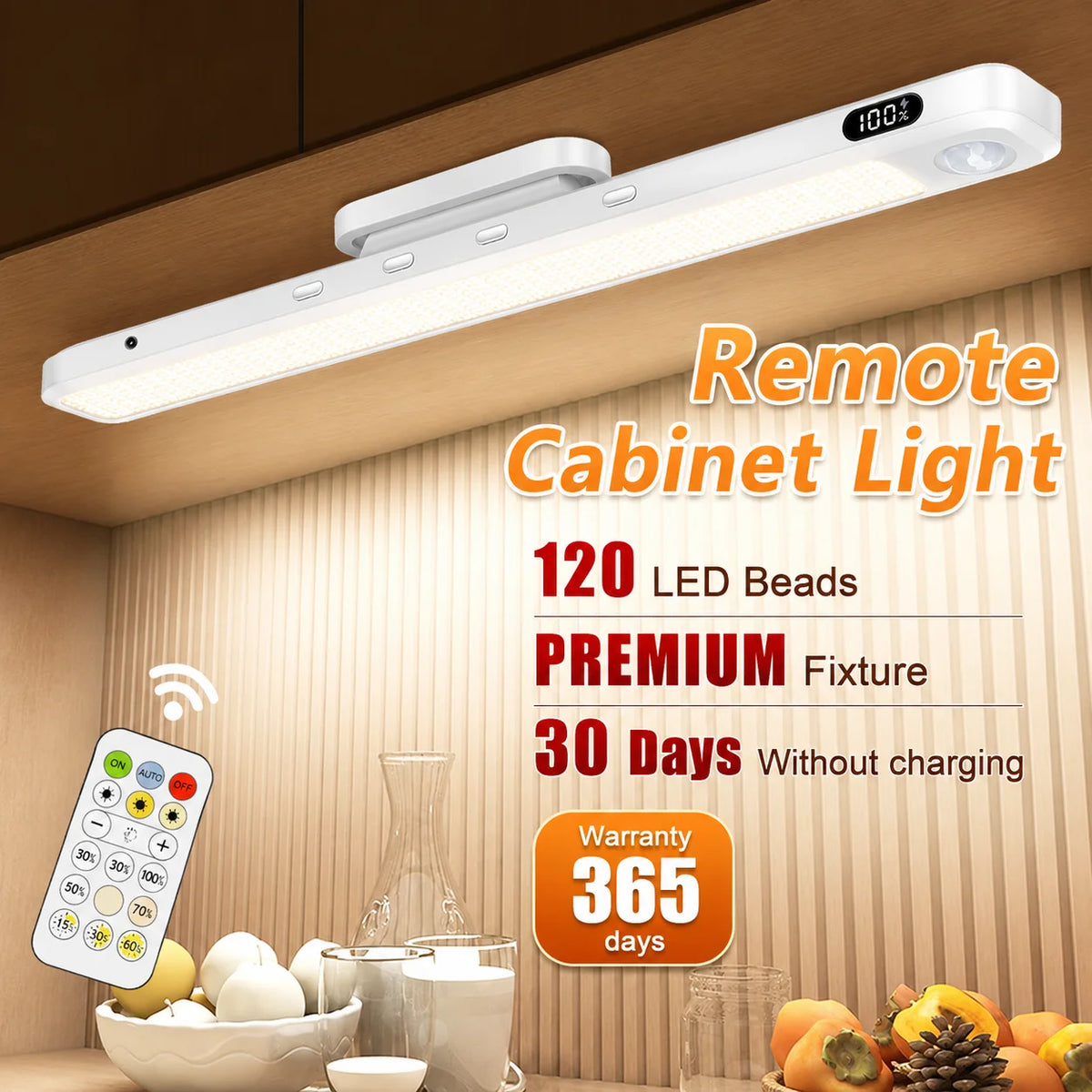 LED Cupboard Light Bar 2500mAh Remote Control Lamp Battery Display 135° Adjustable Magnetic Lighting for Makeup Mirror Bedside