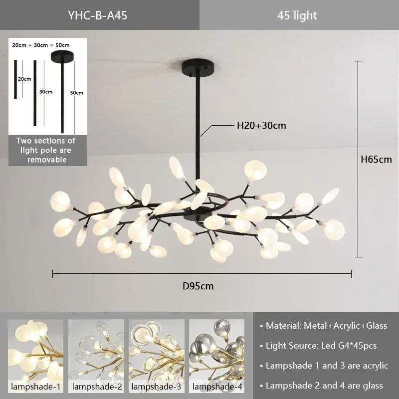 Nordic G4 Led Chandelier Lighting Modern Branch Pendant Light Living Room Gold / Black Led Luminarias Art Decor Indoor Lighting