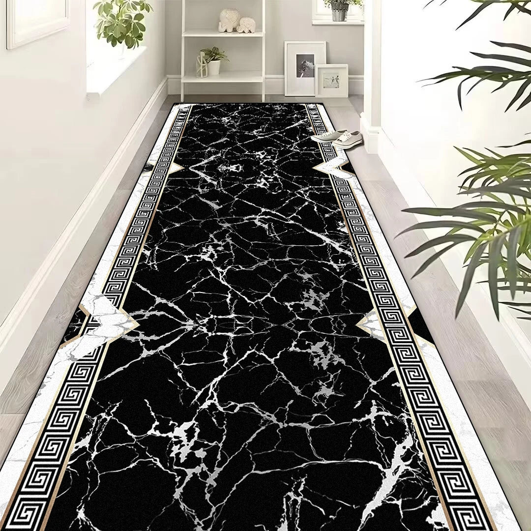 European Luxury  Black Gold  Corridor Carpets Hotel Lobby Stair Non-slip Aisle Rugs Office Room Entrance Passageway Floor Mats