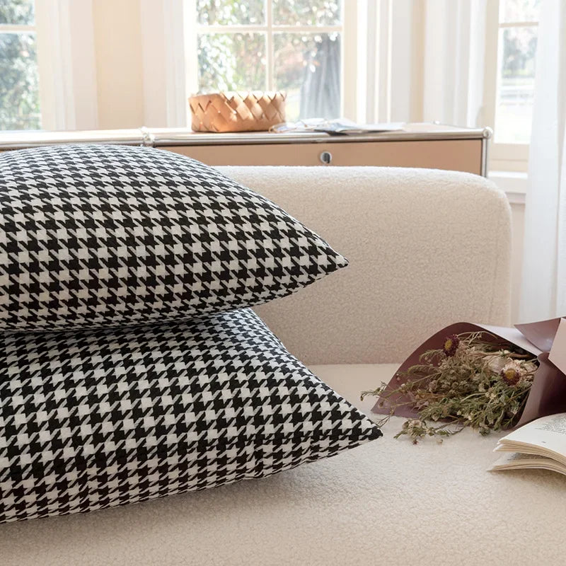 2PCS Classic Black and White Houndstooth Pillow Cover for Home Chic Square Weave Houndstooth Cushion Cover for Modern Home Décor