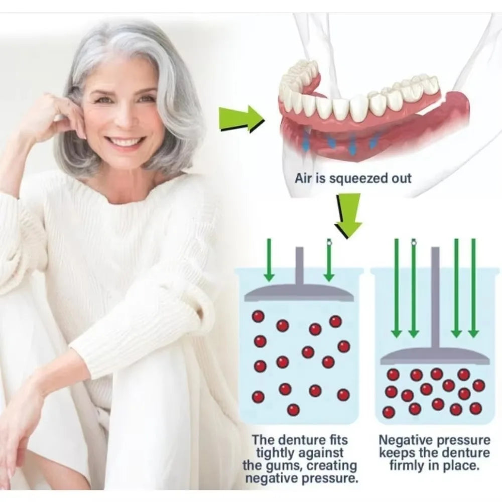 Temporary Silicone Fake Teeth Veneers Set, Upper & Lower False Teeth Kit, Soft Comfortable Cosmetic Teeth for Oral Beauty