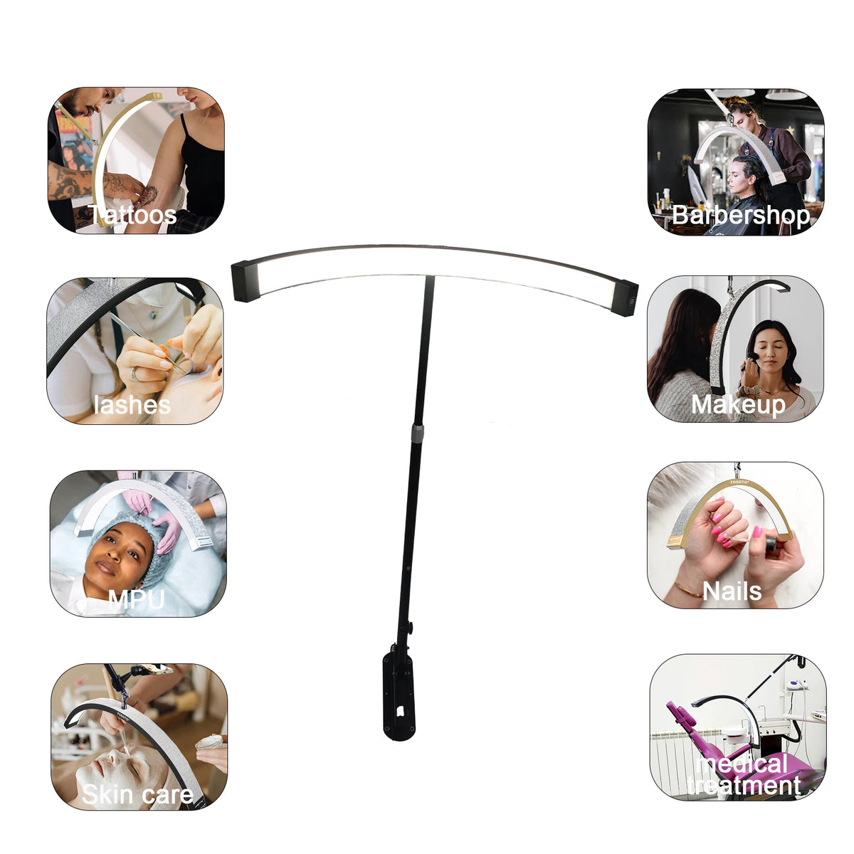 Fosoto 24inch U-shaped Vedio Wall Mounted Half-Moon Light Fill Light With Diamond For Beauty Salon Lashes Barbershop Nail